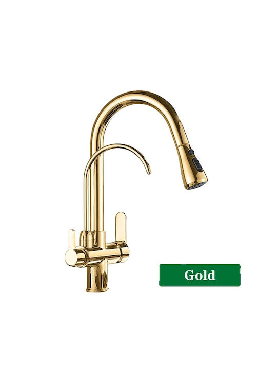 Kitchen Faucet Counter with Shower Gold