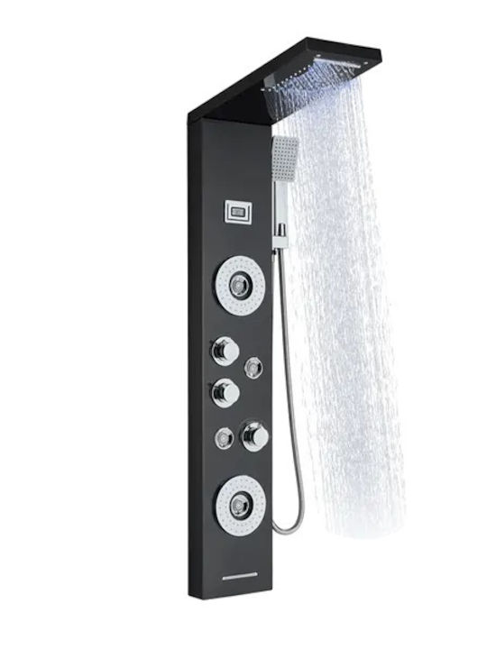 Coloană de duș cu afișaj de temperatură, cap de ploaie cu LED negru 8029