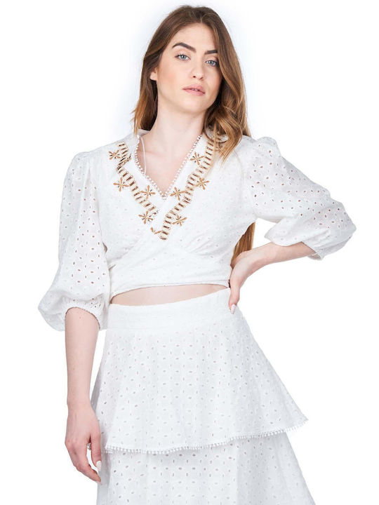 Women's Blouse with Lace White