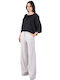 Women's High-waisted Fabric Trousers Beige