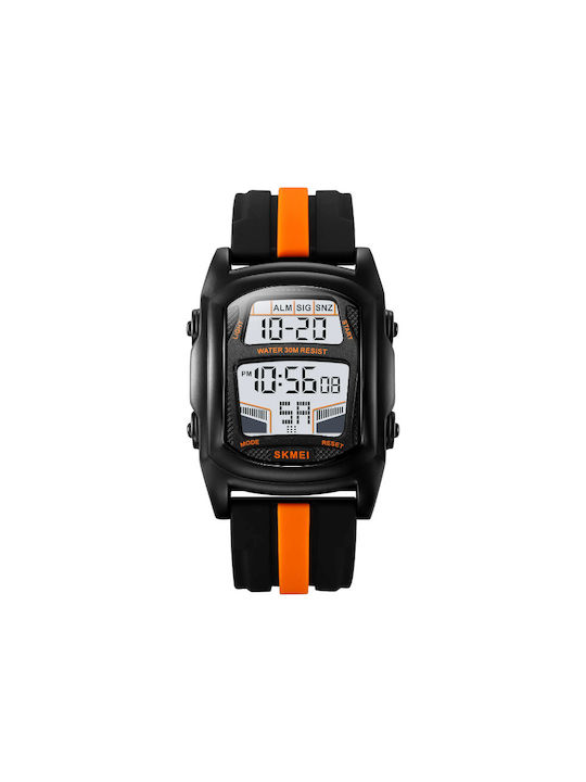 Skmei Digital Watch Battery with Rubber Strap Orange