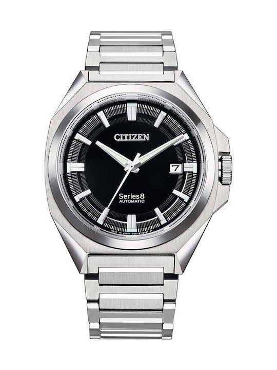 Citizen Series 8 Ανδρικό Ρολόι Χρονογράφος Αυτόματο με Ασημί Μεταλλικό Μπρασελέ
