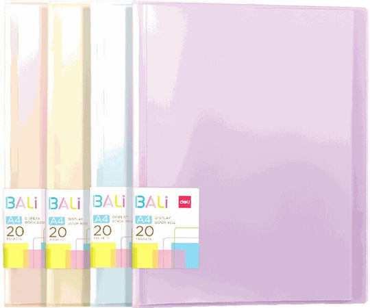 Deli Clipboard Flexible with 20 plastic sleeves Slides for Paper A4 Salmon (Μiscellaneous colours) 1pcs