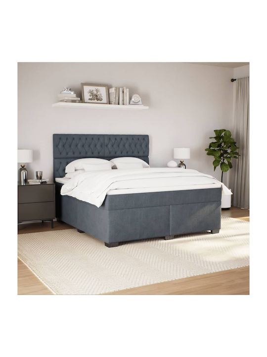 King Size Bett mit Samt Grau mit Lattenrost & M...