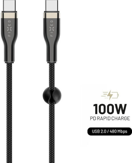 Fixed Cablu Braided USB 2.0 USB-C Masculin - USB-C 100W PD Negru 2m