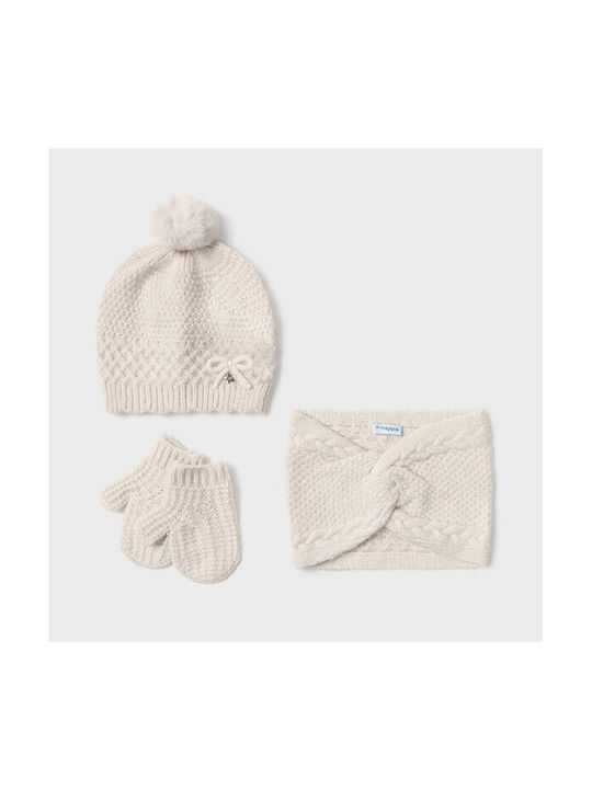 Mayoral Kids Beanie Set with Scarf & Gloves Knitted Beige 3pcs