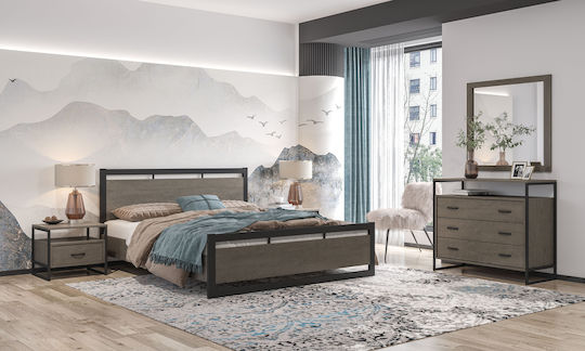 N97 Double Wooden Bronze Bed for Mattress 150x200cm