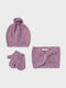 Kids Beanie Set with Scarf & Gloves Knitted Pink 3pcs