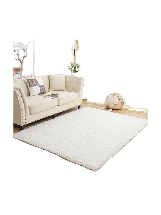 Rug Rectangular Shaggy White