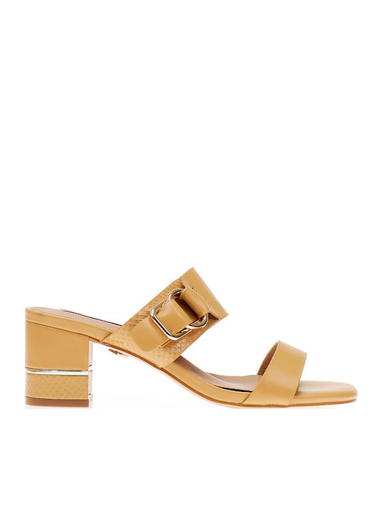 Kamelimitat-Leder-Mules mit Tiermuster und gold...