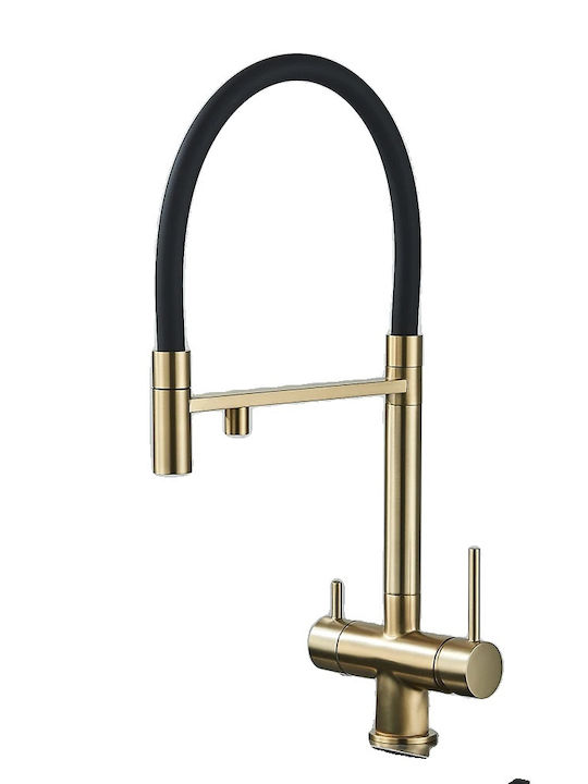 Kitchen Faucet Counter with Shower Gold