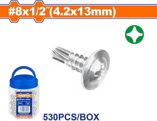 Wadfow Self-Piercing Sheet Metal Screw Phillips Galvanized with Diameter M4.2 and Length 13mm 530pcs