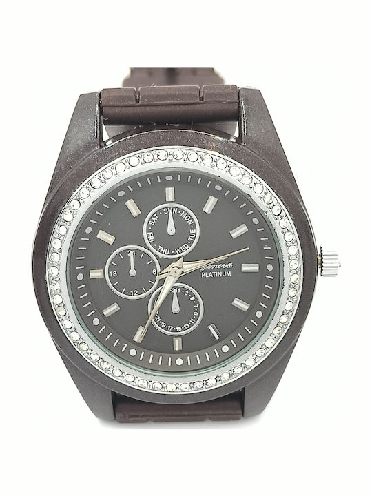 PS Silver Women's Watch with Brown Rubber Strap