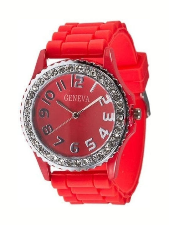 PS Silver Women's Watch with Red Rubber Strap