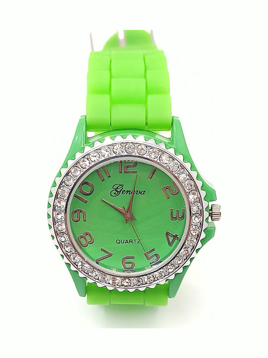PS Silver Women's Watch with Green Rubber Strap