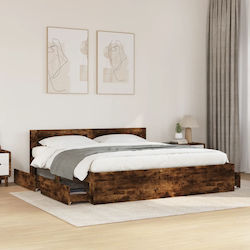 Κρεβάτι King Size για Στρώμα 180x200cm Καπνιστή Δρυς