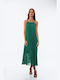 Sleeveless Pleated Green Dress One Size