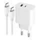 Maxlife с USB-A порт и USB-C порт и кабел USB-C - USB-C 30W Power Delivery Бял (MXTC-06-30AC)