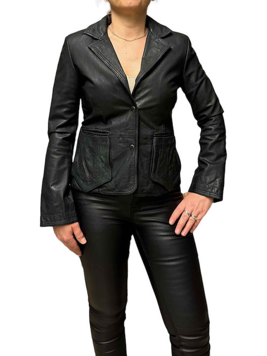 MARKOS LEATHER Женски Кожа Сако Черен
