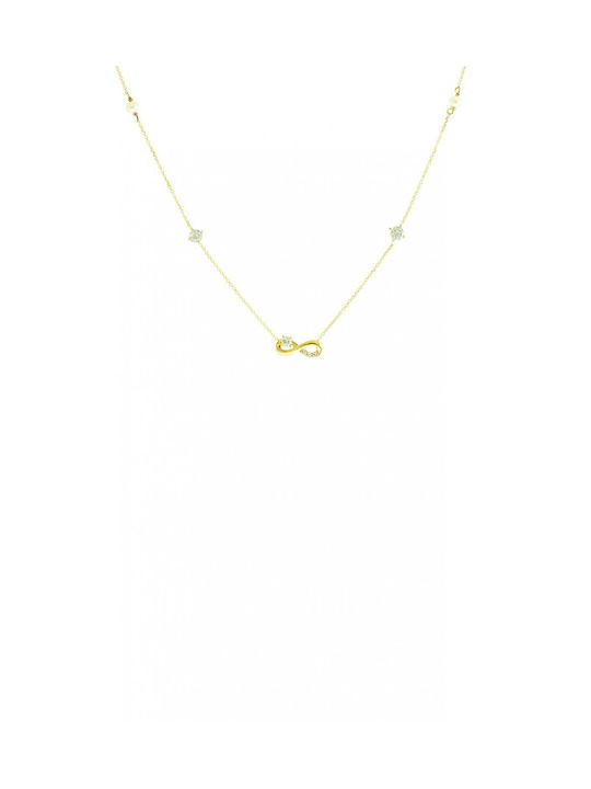 Necklace Gold 9k Infinity Zircon Pearls