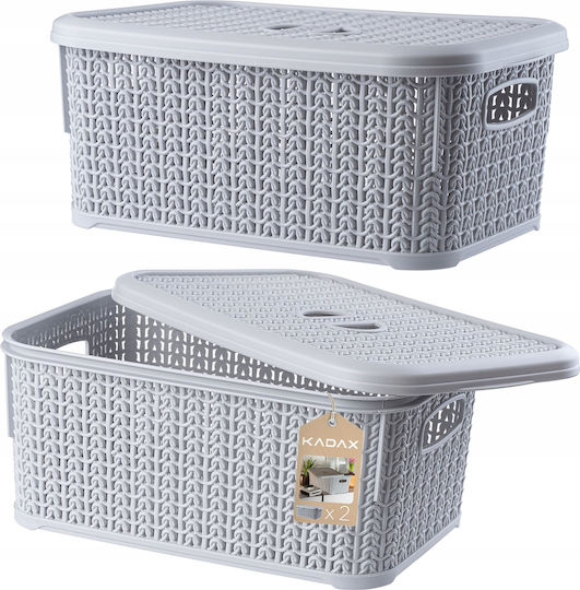 Kadax Coș de Depozitare Plastic cu capac Gri 6lt 2buc