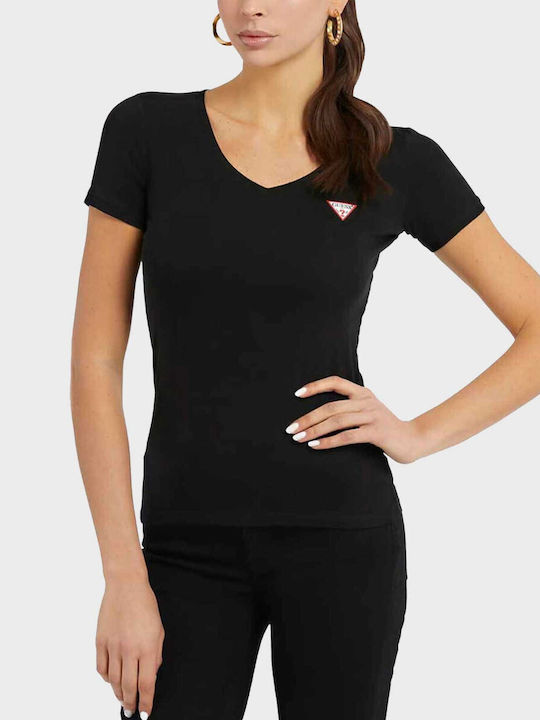 Guess Damen T-shirt mit V-Ausschnitt Black