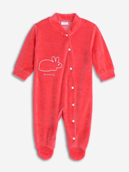 Funky Baby Bodysuit Long-Sleeved Velvet Koραλλί