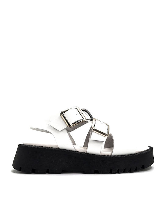 Leather Women's Flat Sandals Flatforms in White Color