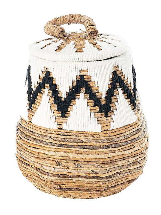 Coș decorativ Wicker cu capac și mânere Beige S Line