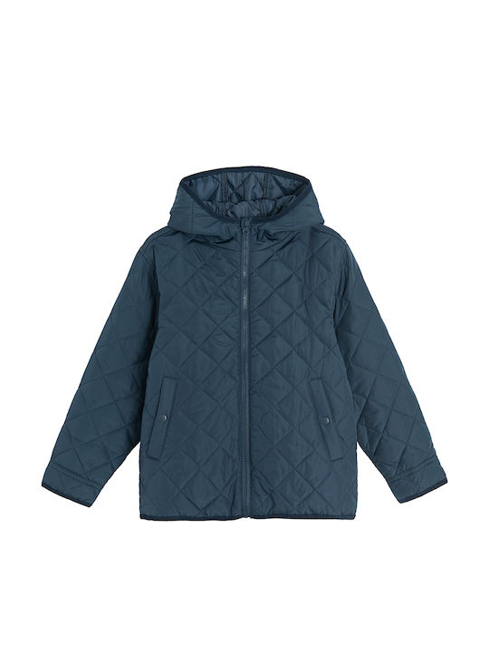 Kids Casual Short Hooded Blue Coat