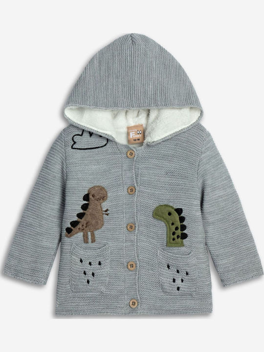 Kids Cardigan Knitted with Hood Gray