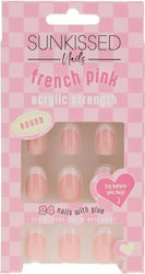 False Nails Set Sunkissed French Pink 24 Pieces Glue Included
