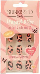 Round False Nails Set Sunkissed Leopard Print 24 Pieces Glue Included