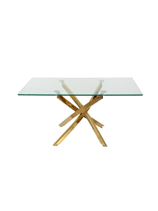 Rectangular Coffee Table Glass Gold L100xW60xH50cm