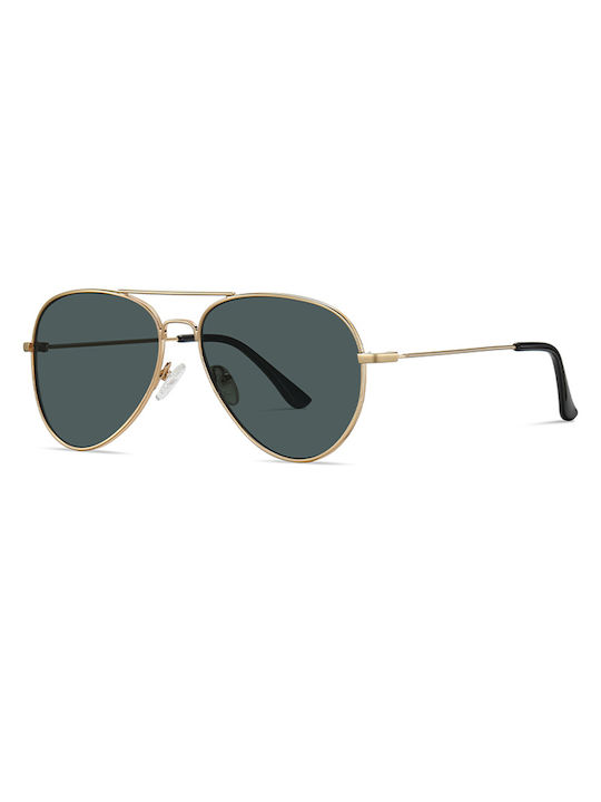 Techsuit Unisex Sunglasses with Gold Metal Frame and Black Polarized Lens KF2326038
