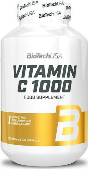 Biotech USA Βιταμίνη C για Ενίσχυση του Ανοσοποιητικού, τo Δέρμα & Αντιοξειδωτική δράση 1000mg Rose Hips 100gr 100 ταμπλέτες