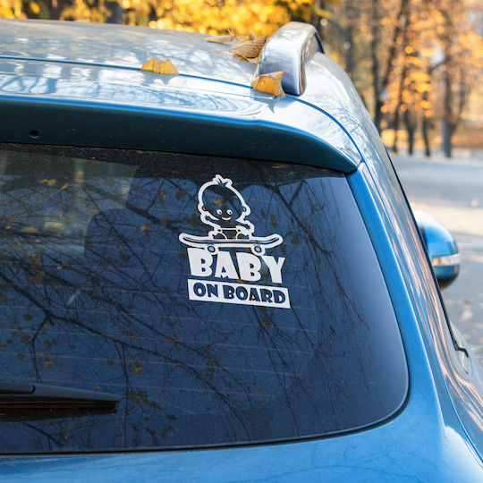 Σήμα Baby on Board με Αυτοκόλλητο Λευκό