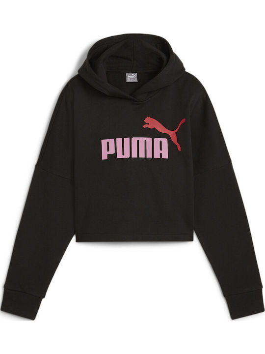 PUMA Детски Суичър Изрязан с Качулка и Джобове Черен Jr Ess