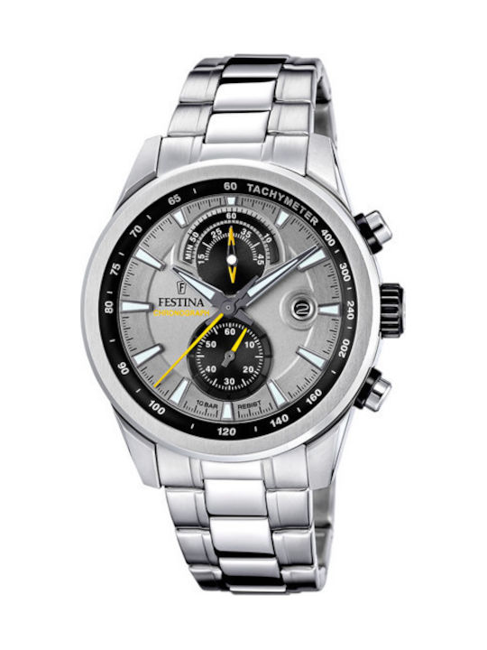 Festina Мъжки Часовник 44mm Хронограф На Батерия Сив Неръждаем Стоманен Гривна