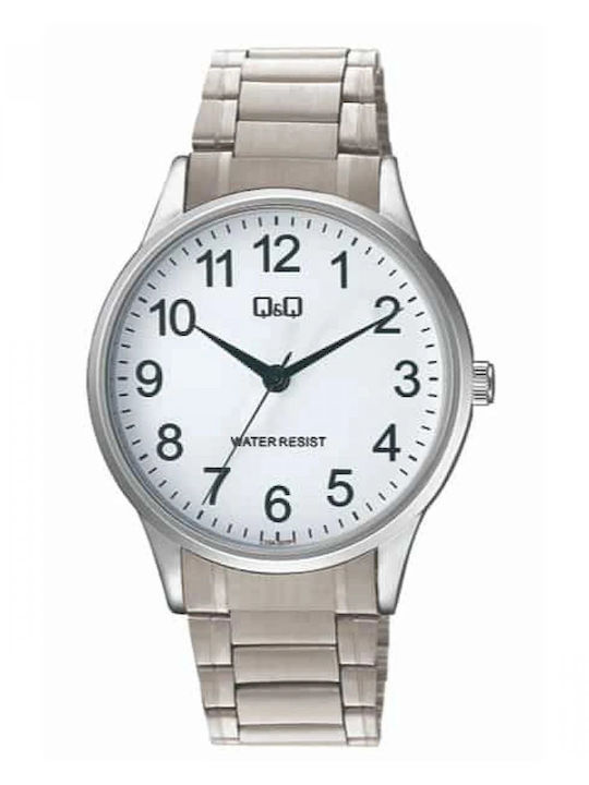 Q&Q Herrenuhr 40mm Batterie mit Weißem rostfreiem Stahlarmband