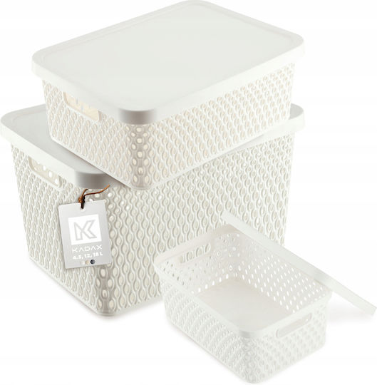 Kadax Plastic Cutie de Depozitare cu Capac Alb 18lt 3buc