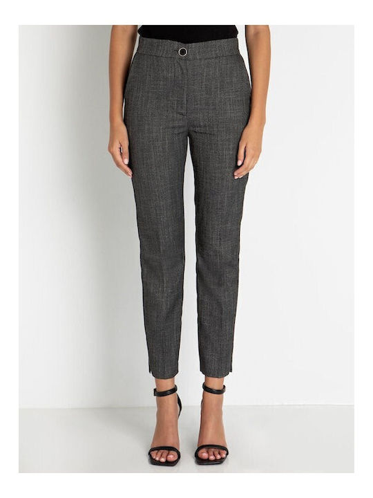 Damen Hoch tailliert Stoff Hose in Geradem Schnitt Schwarz
