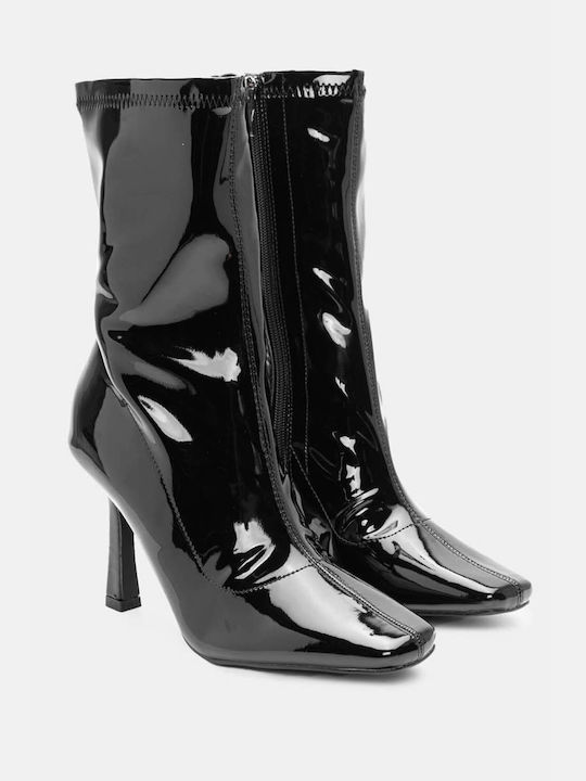 Patent Leather Ankle Boots with Front Stitching...