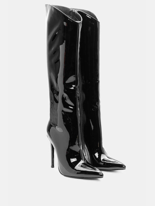 Pointed Patent Leather Boots 4306201-black