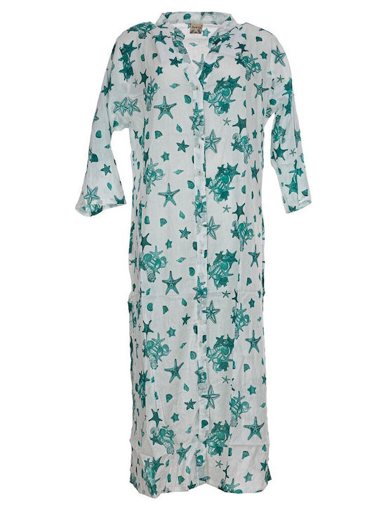 Kaftan-Kimono Lung pentru Femei, Design Fantezie 15080 Aqua Aqua