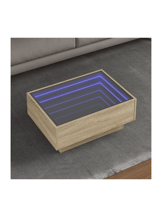 LED Couchtisch Eiche 70x50x30 cm Verarbeitetes Holz Braun 70 x 50 x 30 cm