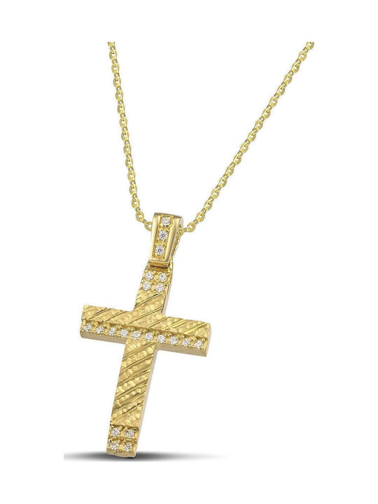 Themelidis Jewels Γυναικείος Χρυσός Σταυρός 14Κ Διπλής Όψης με Αλυσίδα