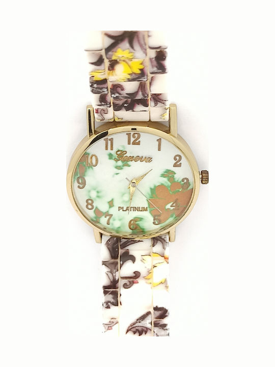 PS Silver Women's Watch with White Rubber Strap