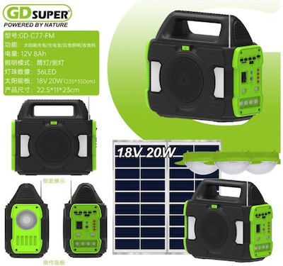 Rolinger Autonomous Solar Lighting System with Charger & Radio GD-C77FM