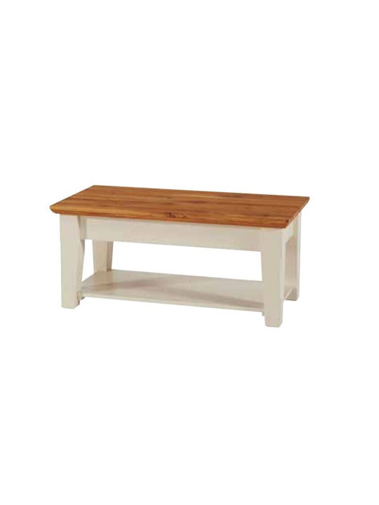 Rectangular Coffee Table made of Solid Wood Beige L100xW46xH50cm